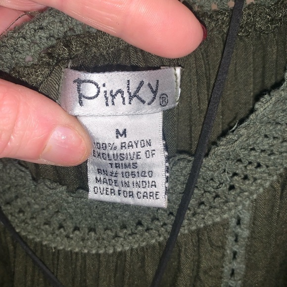 Pinky Olive Green Boho crochet Blouse Women’s Medium - Picture 6 of 6